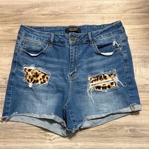 Judy Blue Distressed Denim Shorts with Leopard Detail